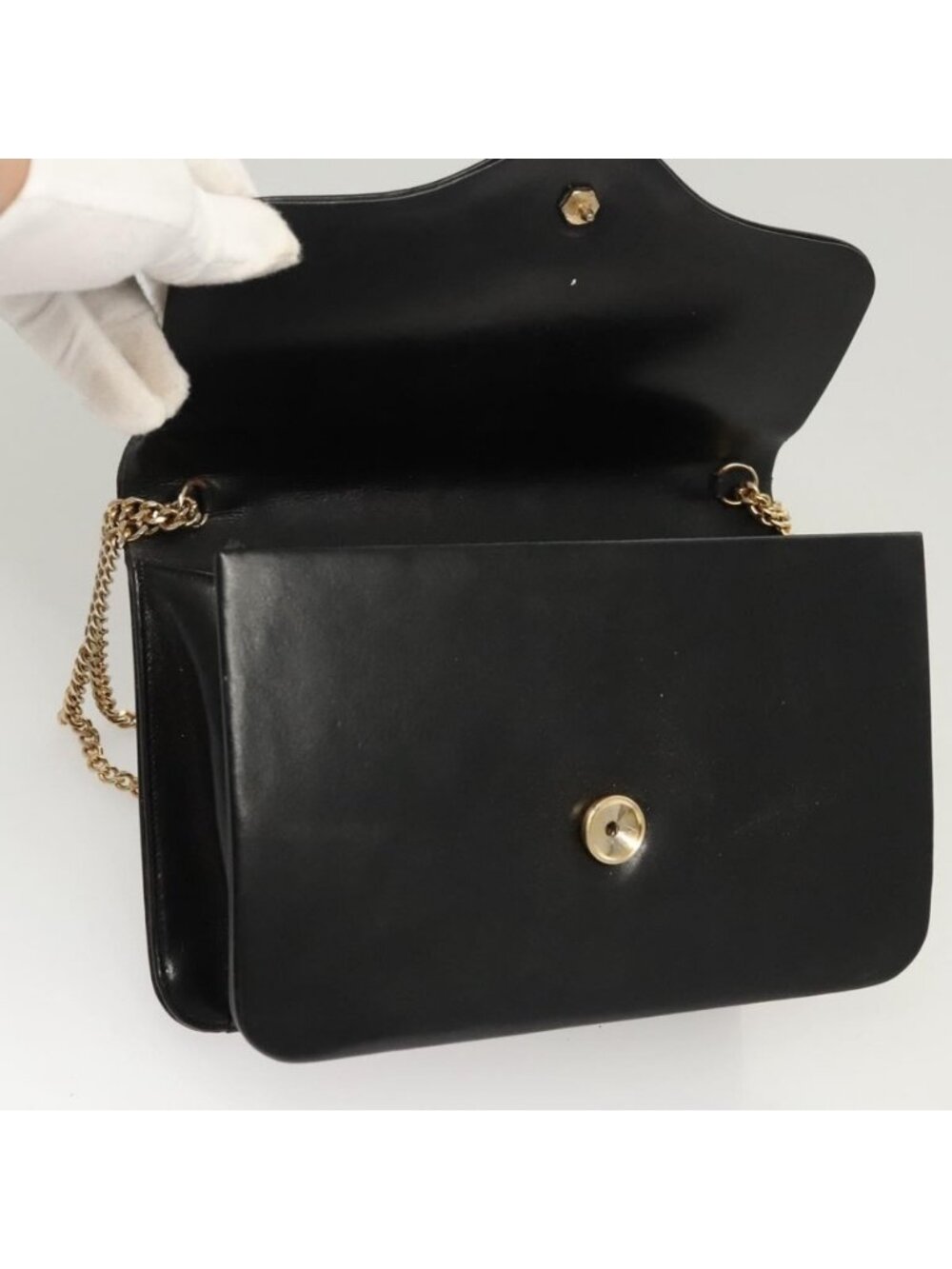 Authentic Christian Dior Chain Shoulder Bag Leather Black Gold - Picture 2 of 16